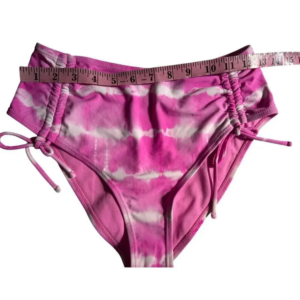 NWT California Waves tie-dyed pink and white high waisted cheeky ruffled bottom